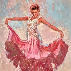 Held White And Pink Dress by Mark Spain - Original Painting on Stretched Canvas sized 32x32 inches. Available from Whitewall Galleries